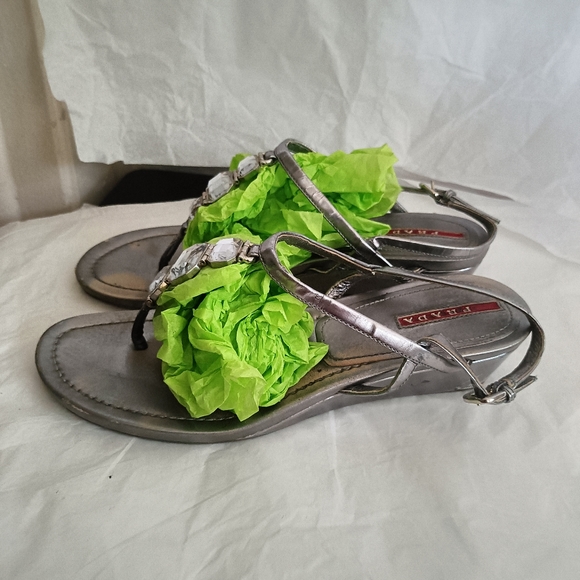 Prada Silver metallic Jeweled  Sandals size 38 - Picture 5 of 16